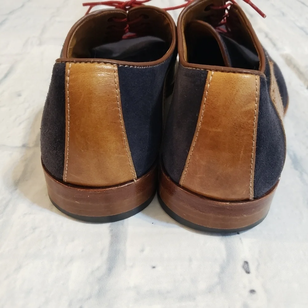 Johnston & Murphy Blue and Tan Oxfords with Red Laces